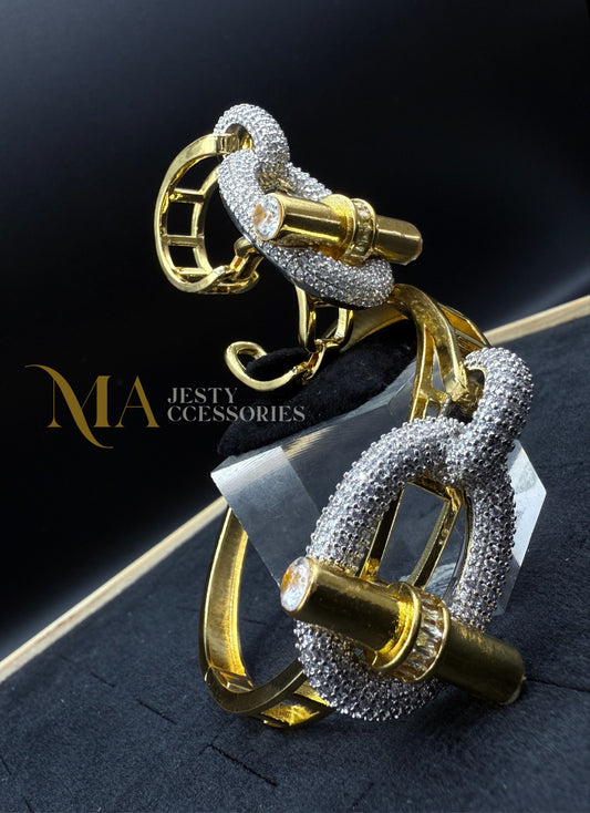 Duo "Hermès" Bague et Bracelet avec boucle en zircone cubique
