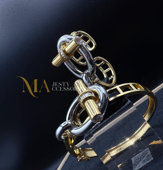 Duo "Hermès" Bague et Bracelet avec boucle en zircone cubique