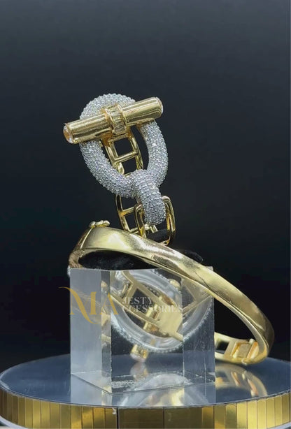 Duo "Hermès" Bague et Bracelet avec boucle en zircone cubique